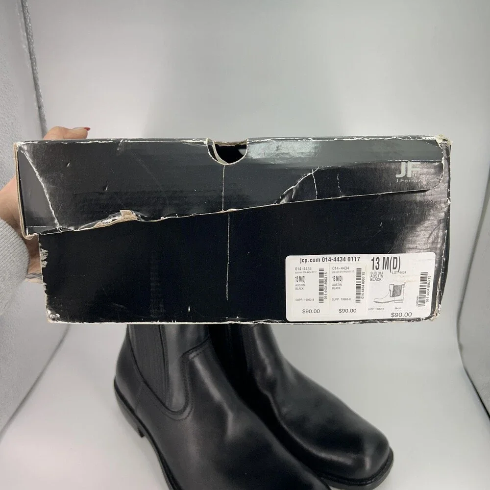 JF Ferrar Austin Chelsea Boots Mens Size 13 Black Leather Pull On Ankle Moto